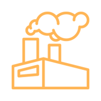 Un icono de una fábrica con humo saliendo de las chimeneas.
