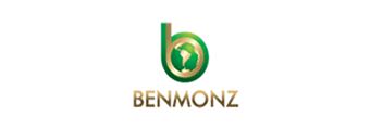 Un logo de Benmonz con un círculo verde y dorado.