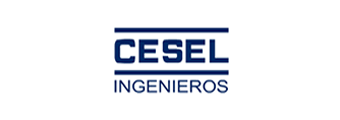 Un logotipo de Cesel ingenieros sobre un fondo blanco.