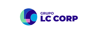 El logo de grupo LC Corp es azul y verde.