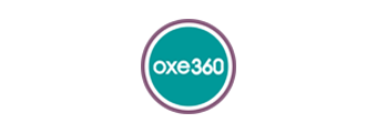 Se muestra un logotipo de Oxe360 sobre un fondo blanco.