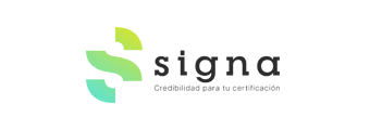 El logotipo de una empresa llamada Signa se muestra sobre un fondo blanco.