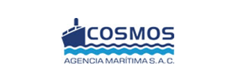 El logo de Cosmos Agencia Maritima SAC muestra un barco en el océano.