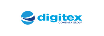 El logotipo del grupo Digitex comdata es azul y blanco.