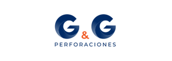 Un logo azul y blanco para G&G Perforaciones