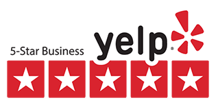 A yelp logo with five stars on it