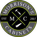 Morrison's Cabinets logo with gray circular text and lime green crossed lines on white background