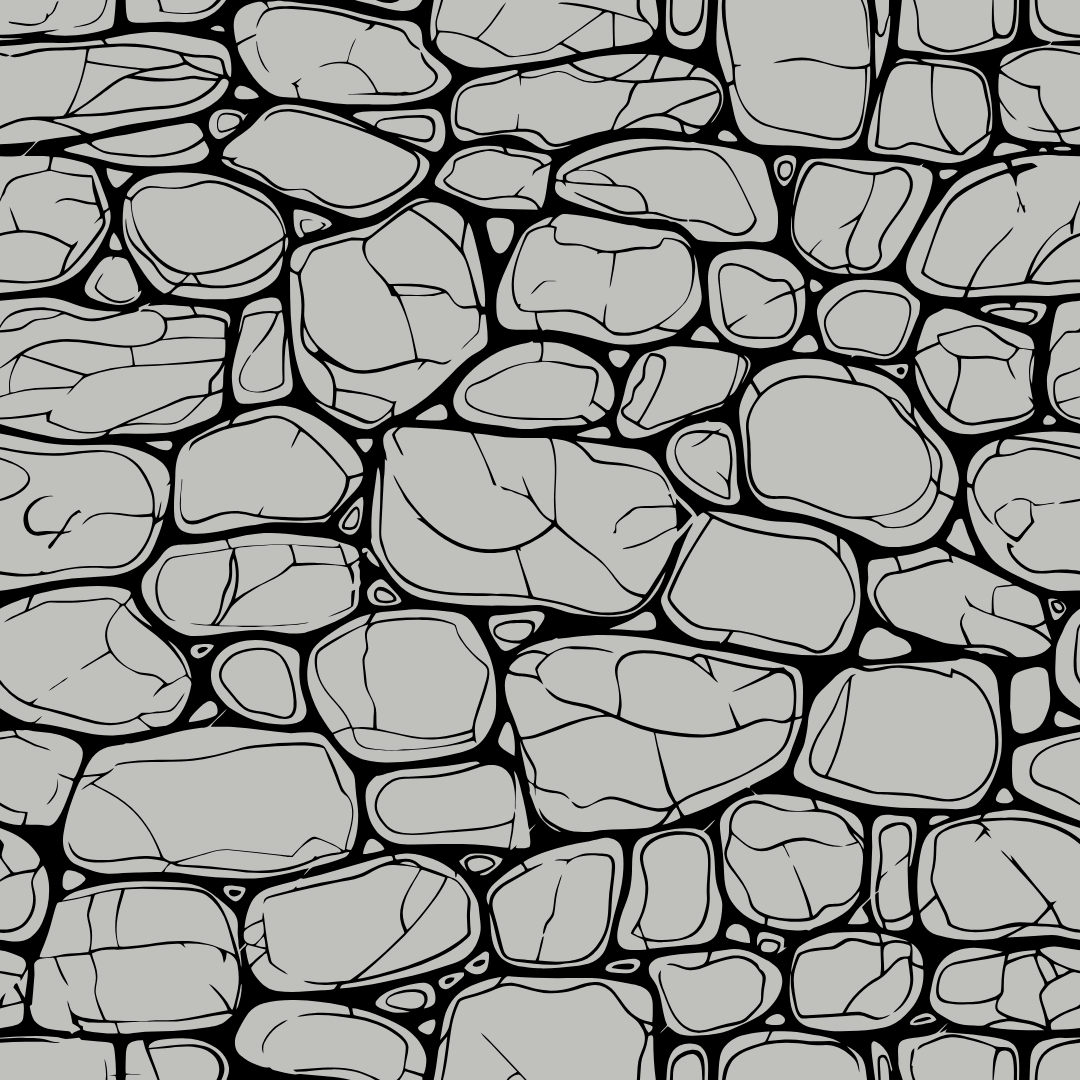 A black and white drawing of a stone wall