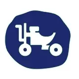 A blue circle with a white icon of a dog on it.