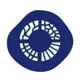 A blue circle with a white circle in the middle on a white background.