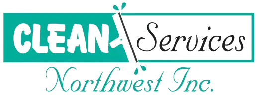 Logo for Clean Services Northwest Inc. featuring text on a split-color background with stylized accents.