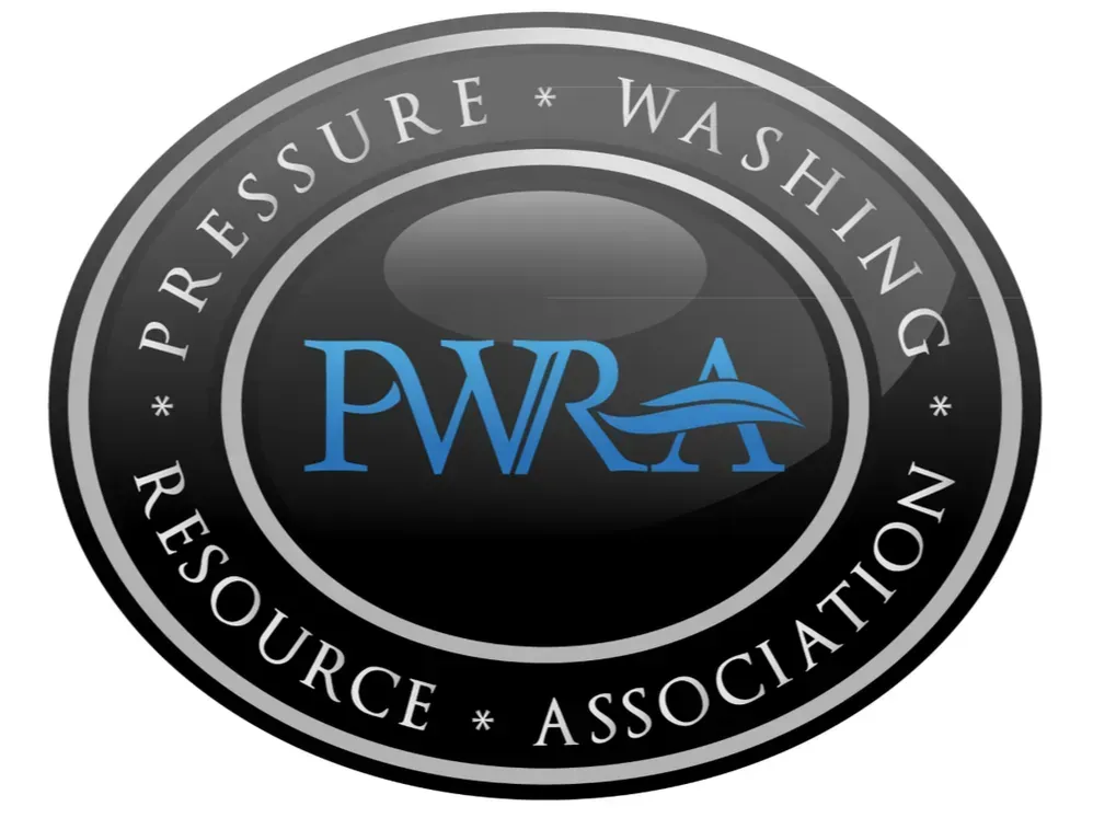PWRA logo: black and silver circular seal with blue text and a stylized wave.