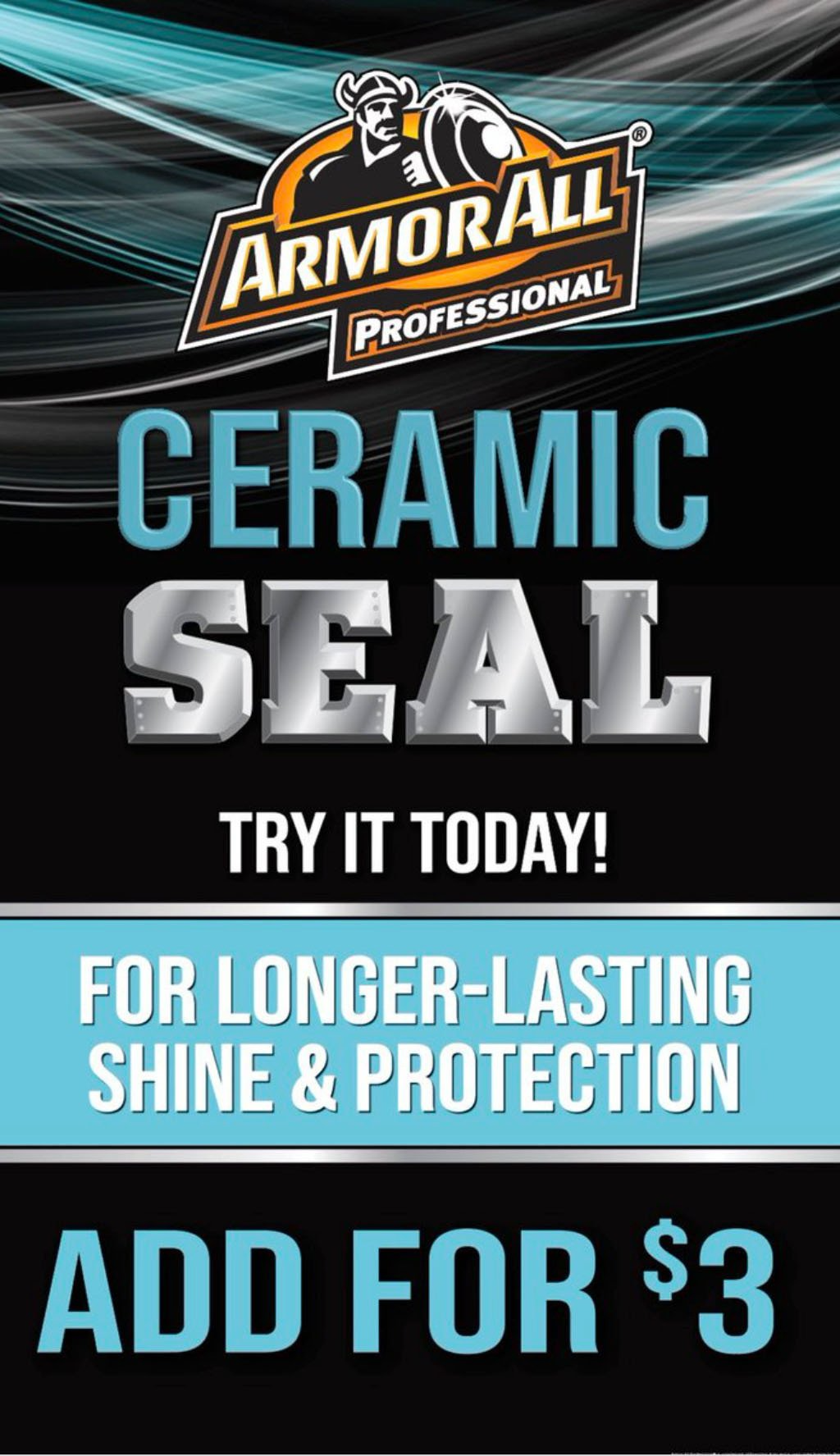 Armor All Ceramic Seal ad: Text on black and blue background,