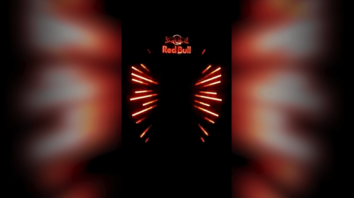 Um logotipo da Red Bull é exibido em um fundo preto