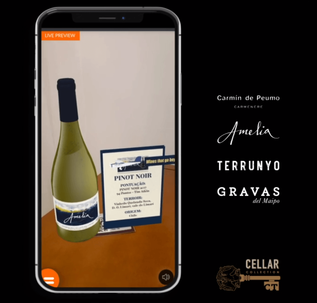 Um celular exibindo uma garrafa de pinot noir
