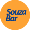 Um logotipo para o souza bar em um círculo sobre um fundo branco.