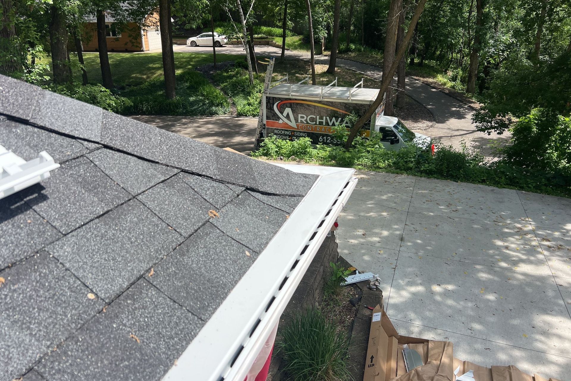 Seamless gutter installation on Minnesota home by Archway Contracting
