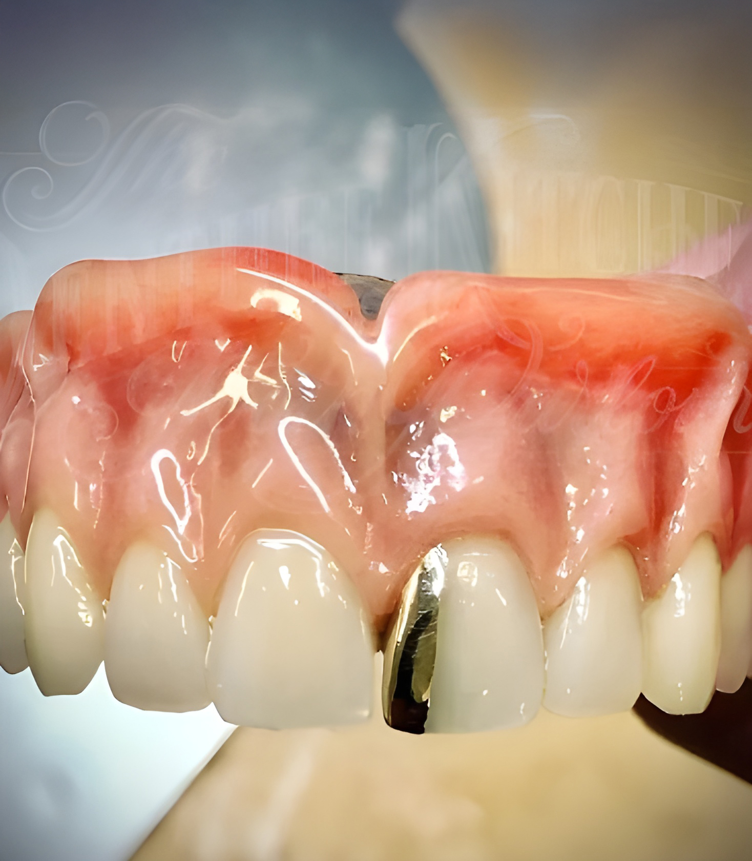 Close-up of Dentures, One Tooth is Gold — The Denture Kitchen in Maroochydore, QLD