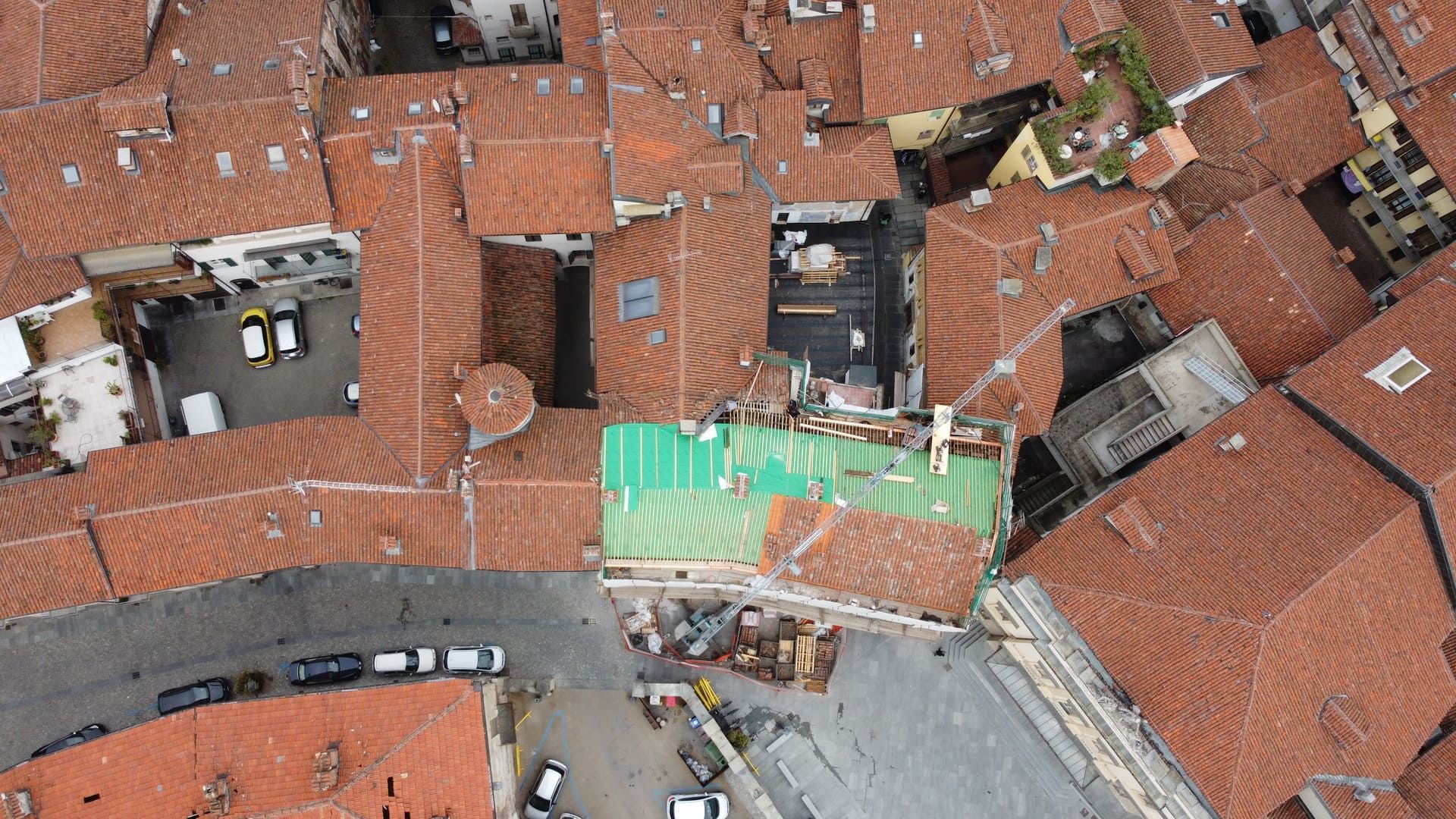 Ristrutturazione a Savigliano. Vista aerea di un centro storico