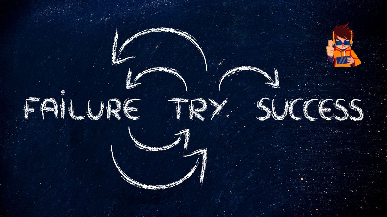 A chalkboard with the words failure try success written on it