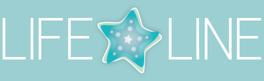 The word life line is written in white letters with a blue star in the middle.