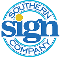 The logo for southern sign company is blue and yellow