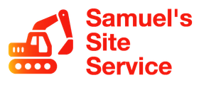 A logo for samuel 's site service with an excavator.