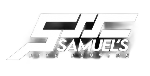 A logo for samuel 's site service with an excavator.