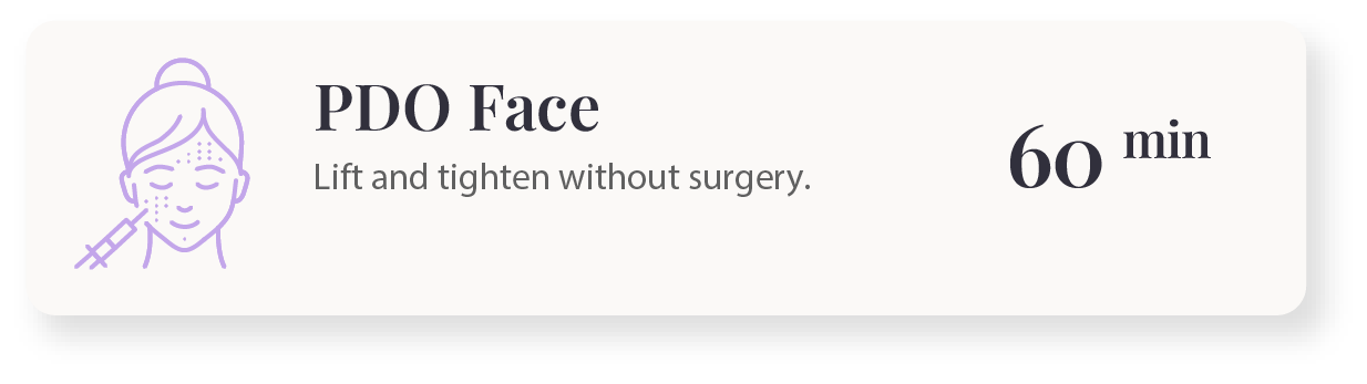 PDO Face treatment icon with a woman's face. 60 min.