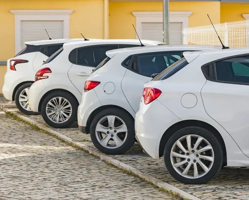 Four Small White Fleet Cars Parked Side By Side — D.A.G Automotive in Unanderra, NSW