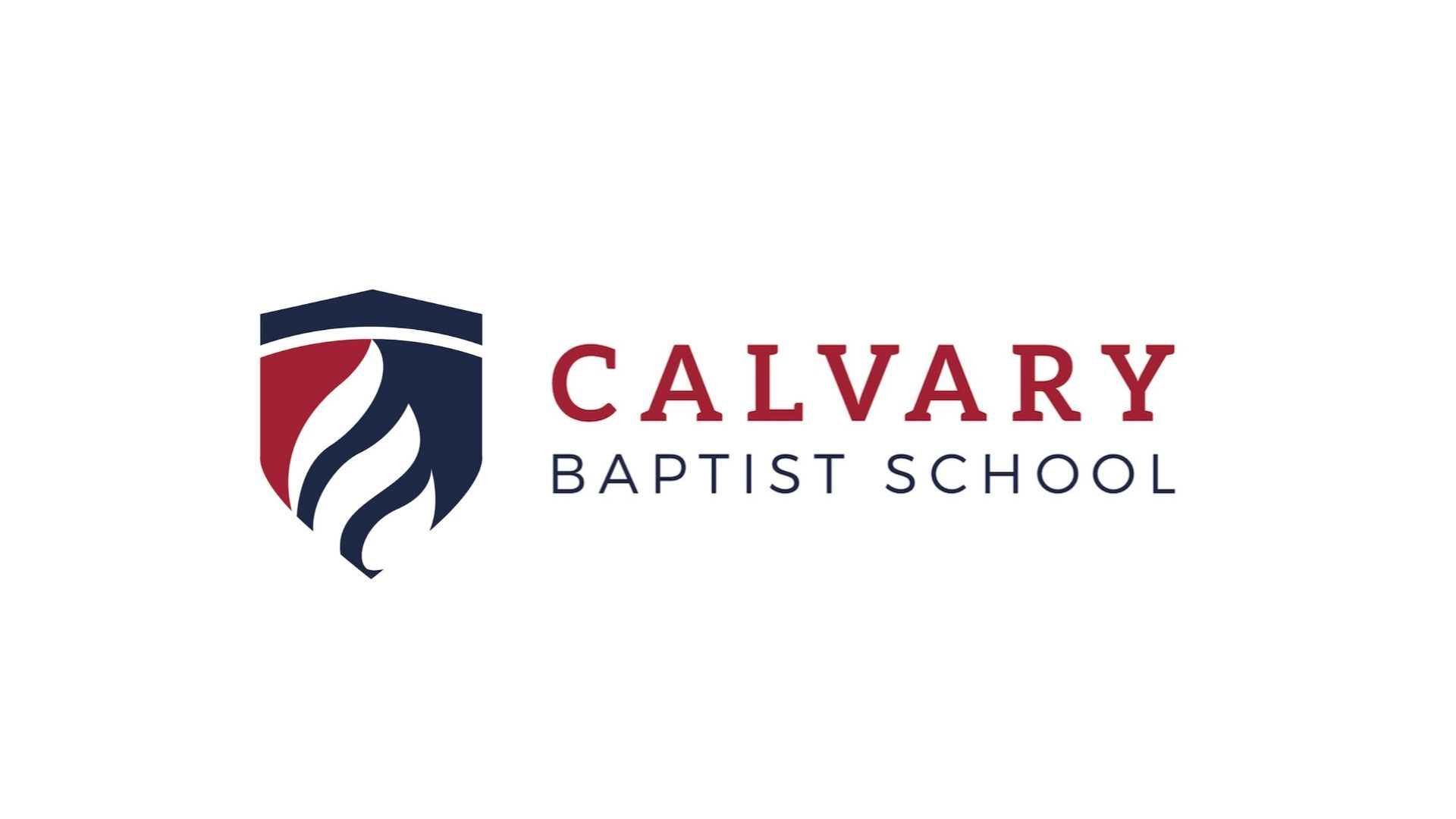 Calvary Baptist School logo: Shield with flame, 