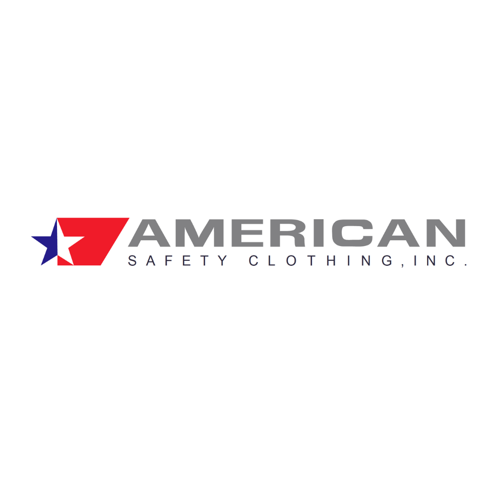 Logo for American Safety Clothing, Inc. Red and blue star with the word