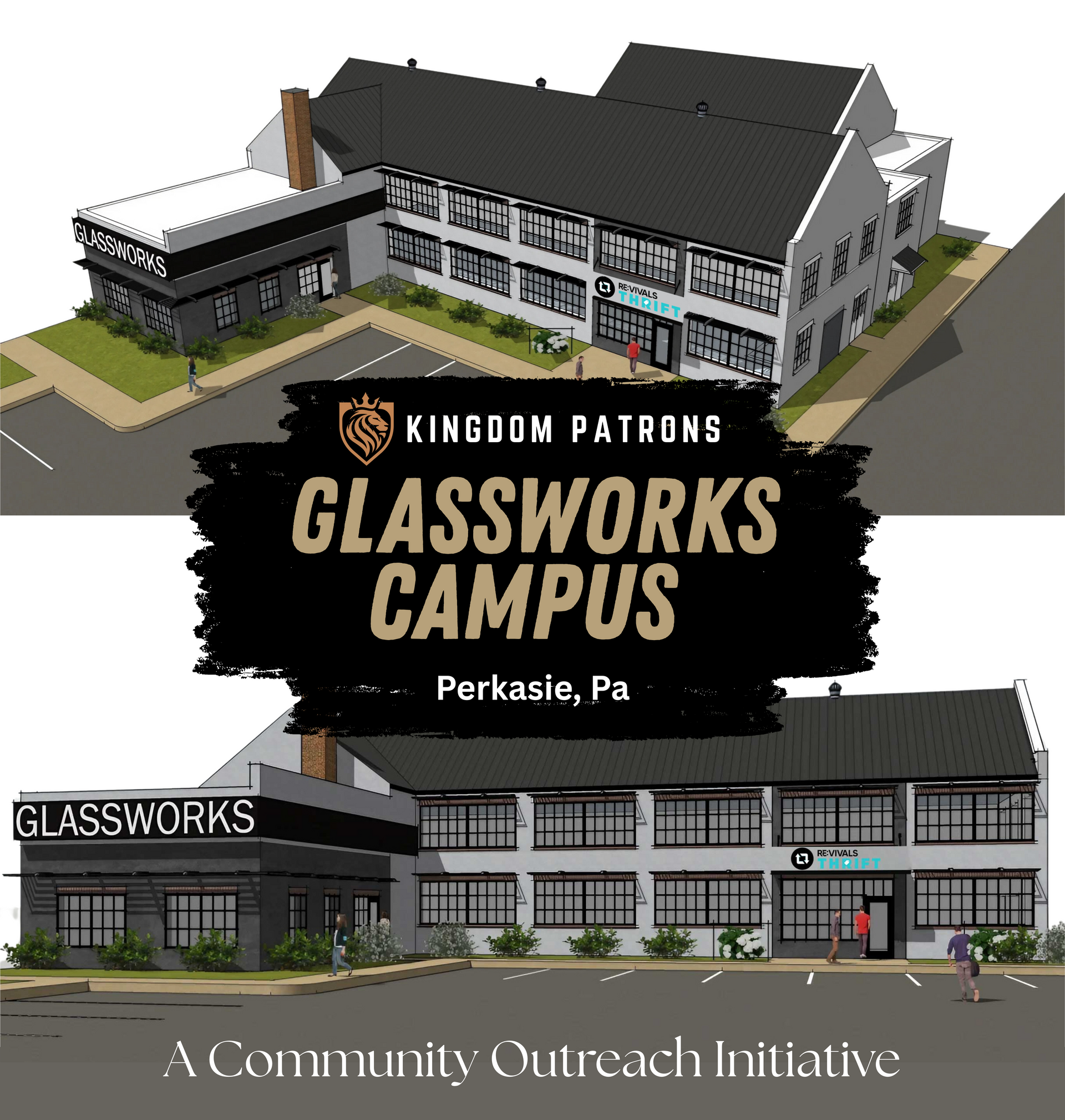Glassworks Campus, Perkasie, PA: Two views of a multi-building community outreach facility.