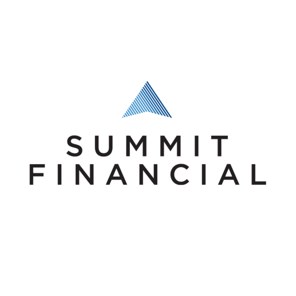 Summit Financial logo: blue triangle above black text.
