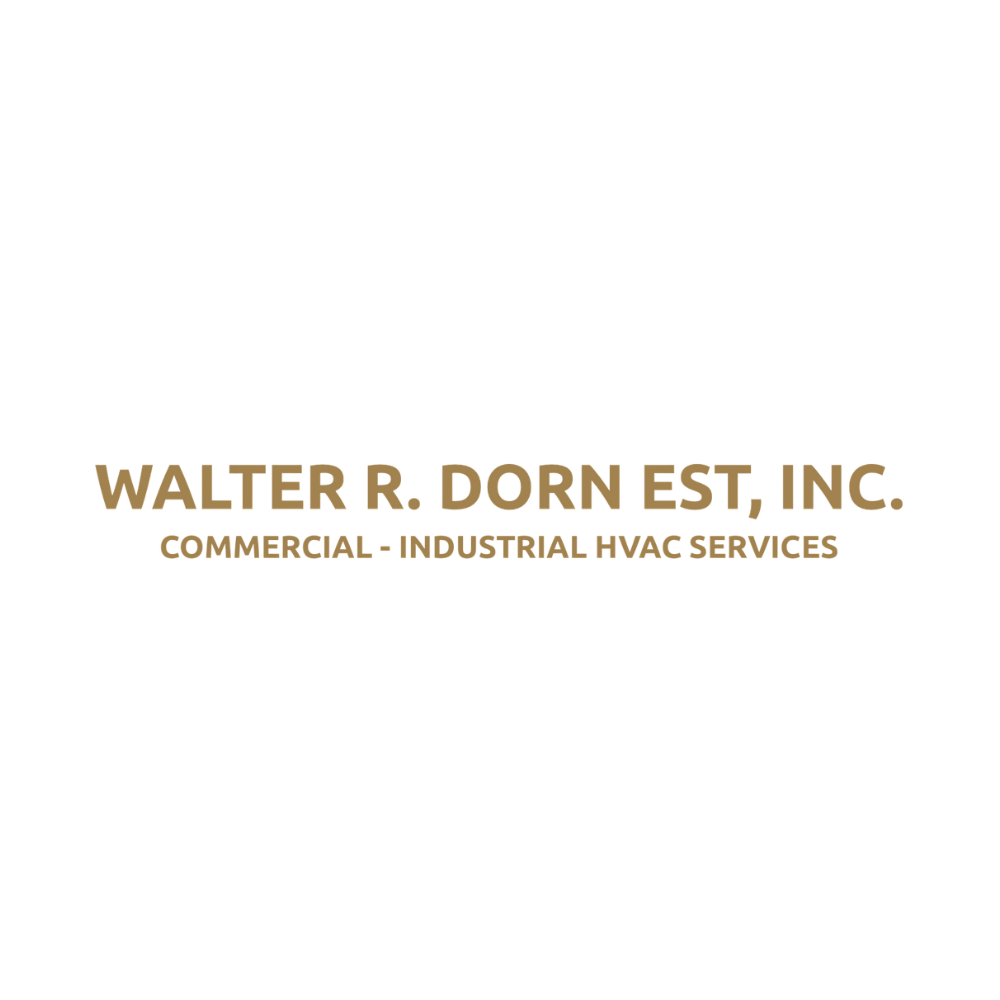Logo for Walter R. Dorn Est, Inc. Text is gold on a white background, advertising commercial and industrial HVAC services.