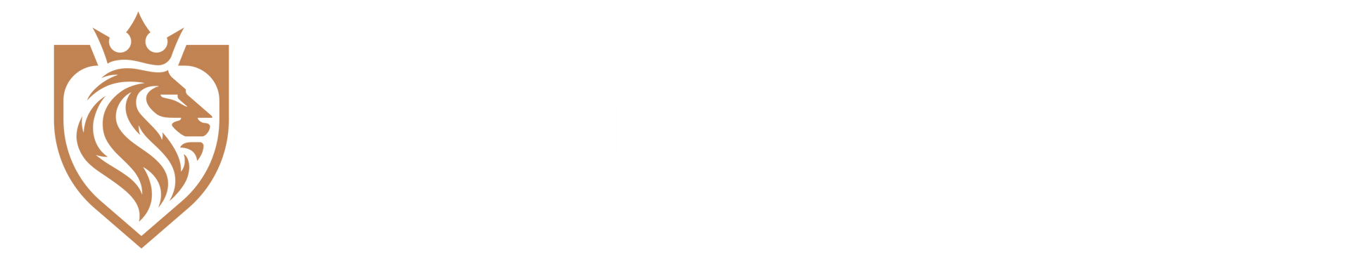 A golden lion crest with a crown atop a shield.