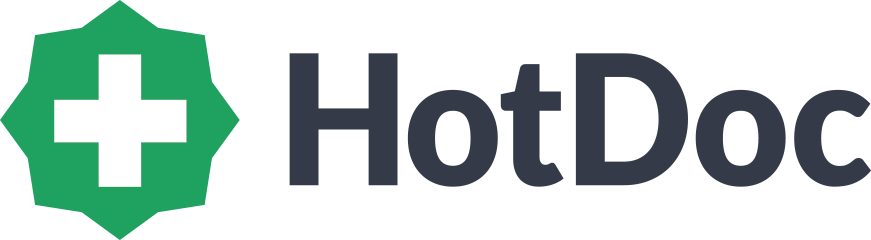 The hotdoc logo has a green cross on it.