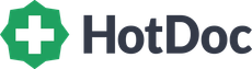 The hotdoc logo has a green cross on it.