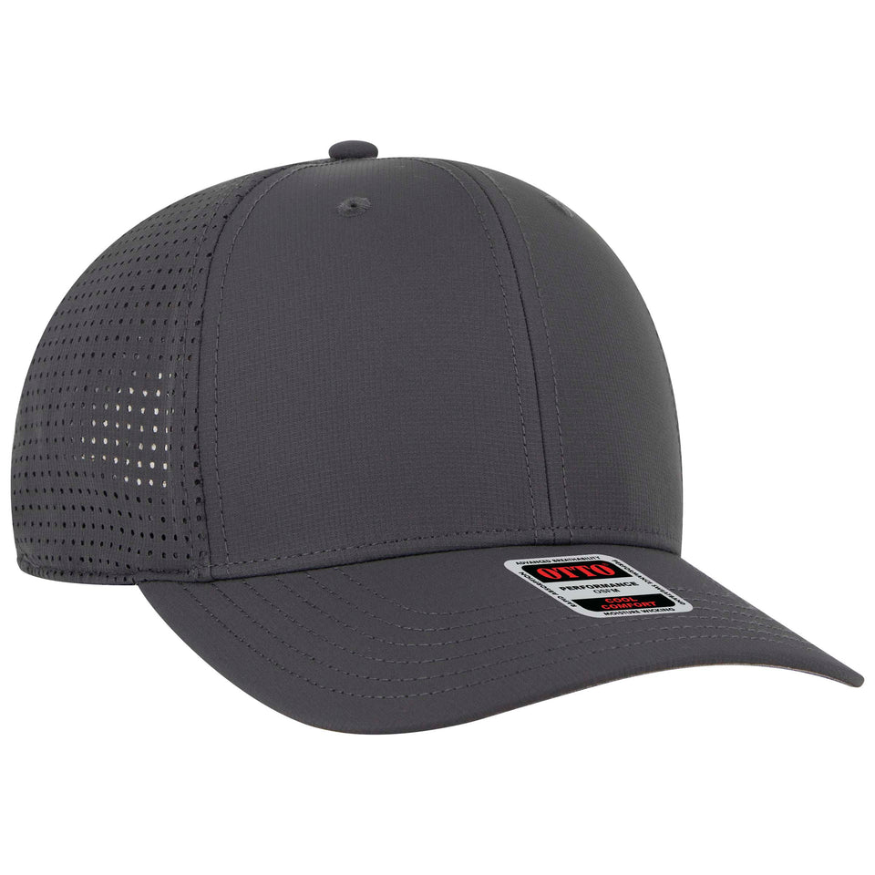 A close up of a gray baseball cap on a white background