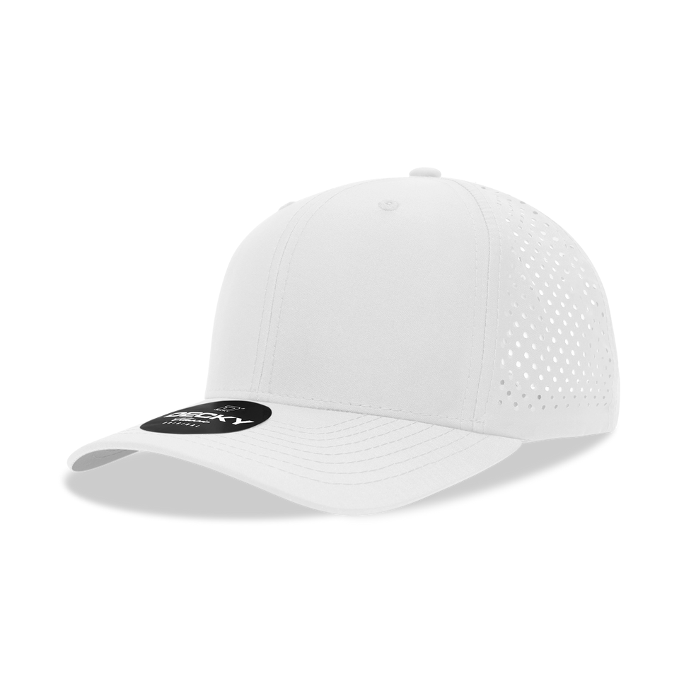 A white baseball cap with holes in it on a white background