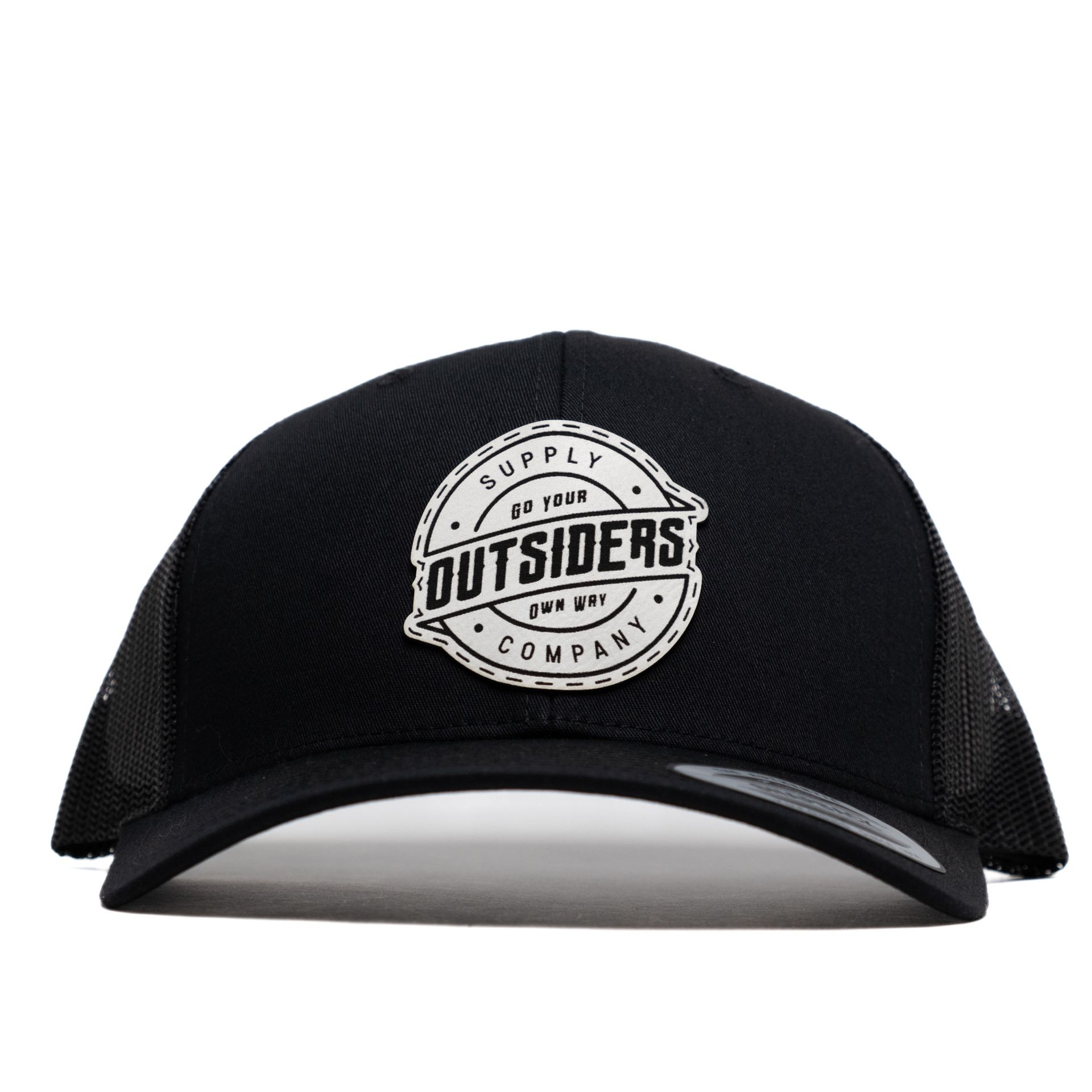 A black hat with a patch that says outsiders company