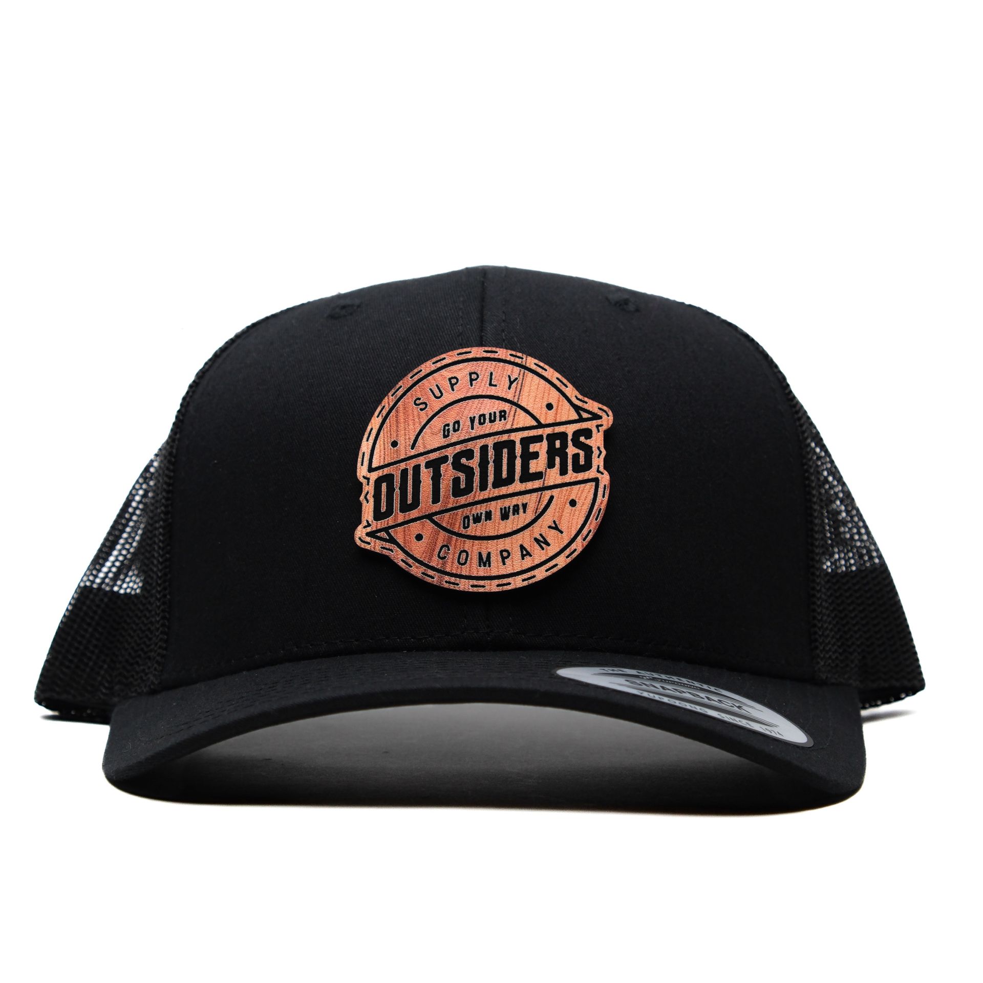 A black hat with the word outsiders on it