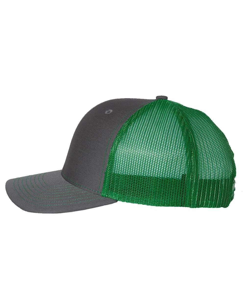 A baseball cap with a green mesh visor is shown on a white background.