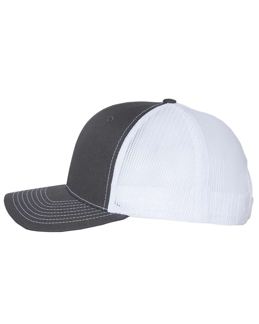 A black and white baseball cap with a white mesh back.
