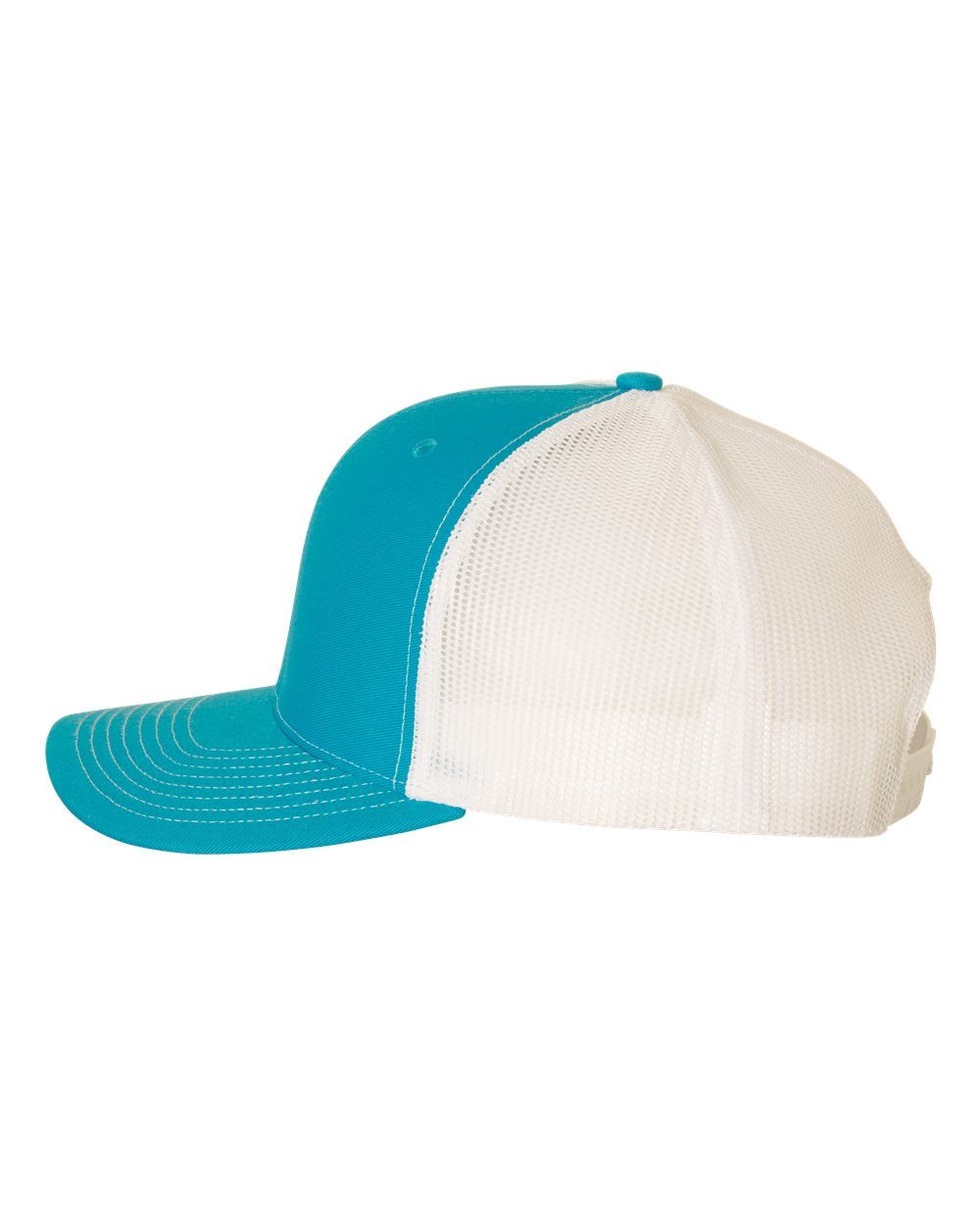 A blue and white baseball cap on a white background