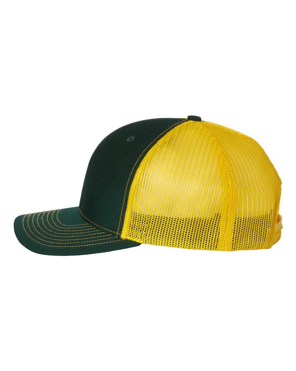 A green and yellow baseball cap with a yellow mesh back