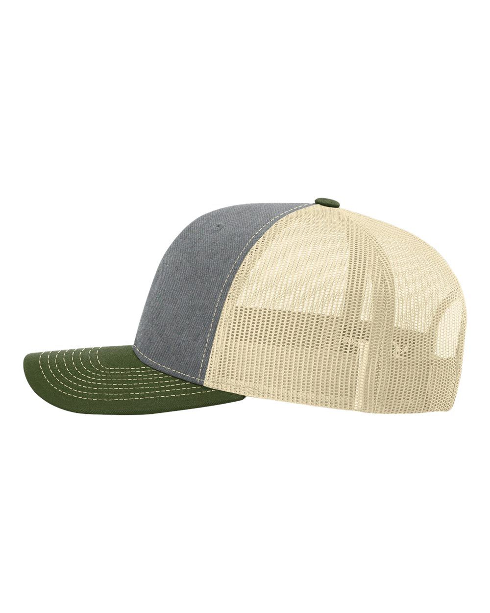 A baseball cap with a mesh back and a green brim on a white background.