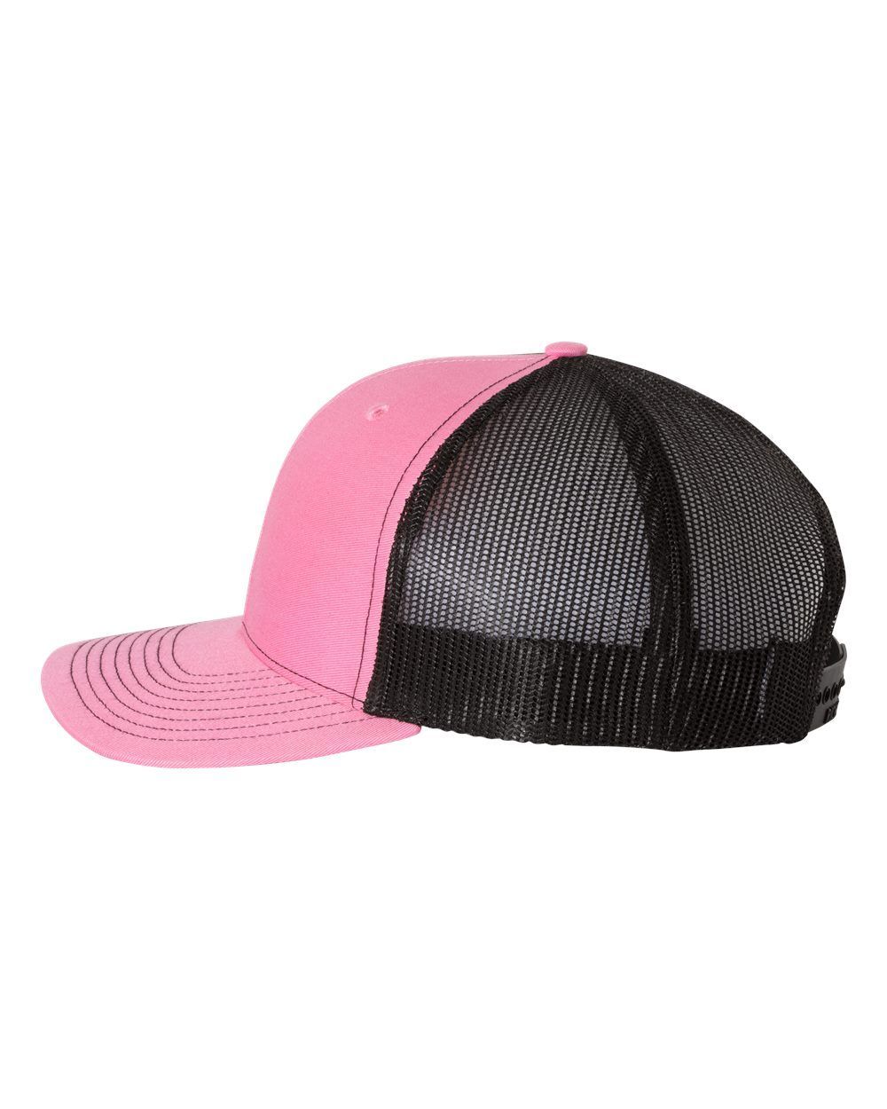 A pink trucker hat with a black mesh back