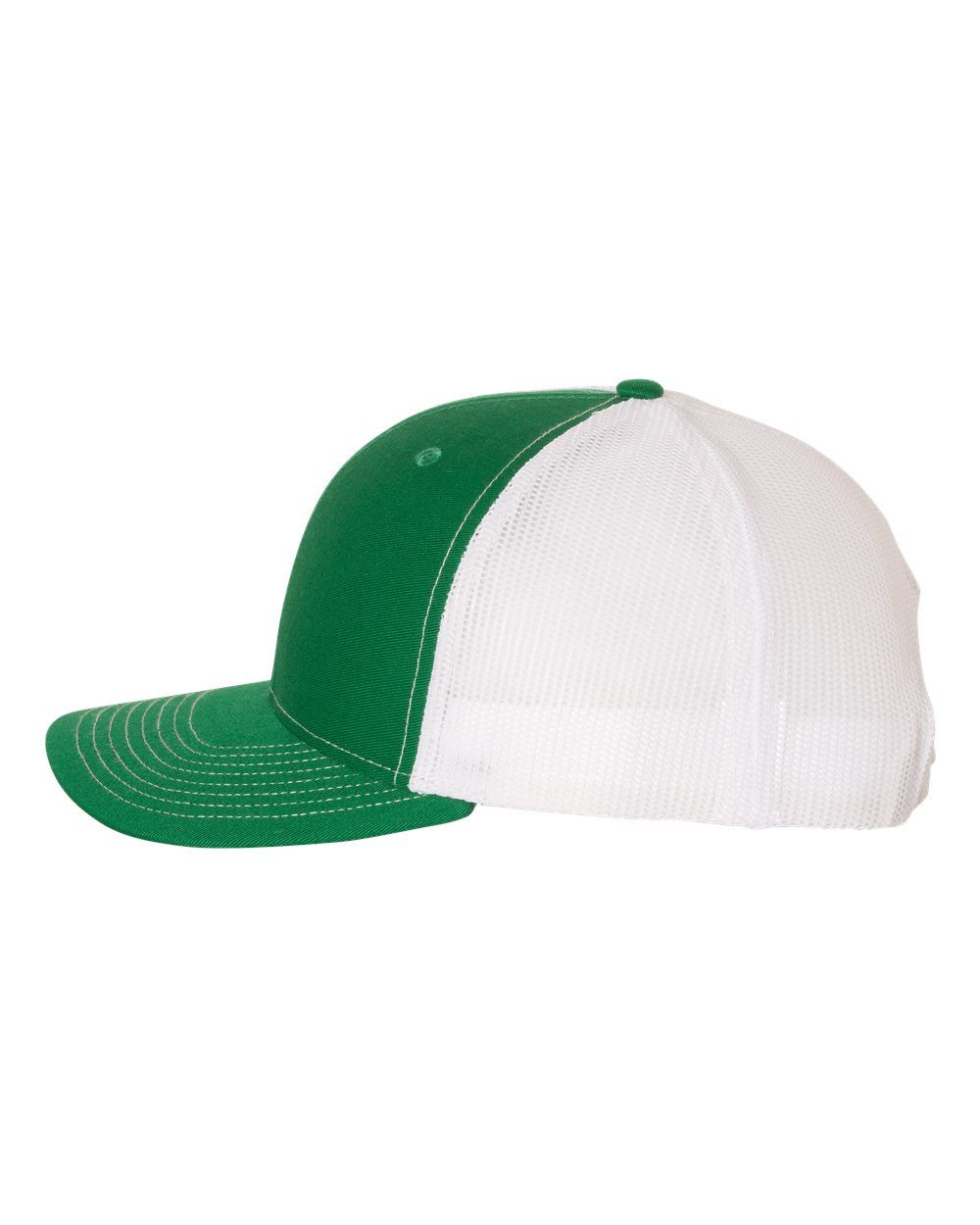 A green and white baseball cap on a white background