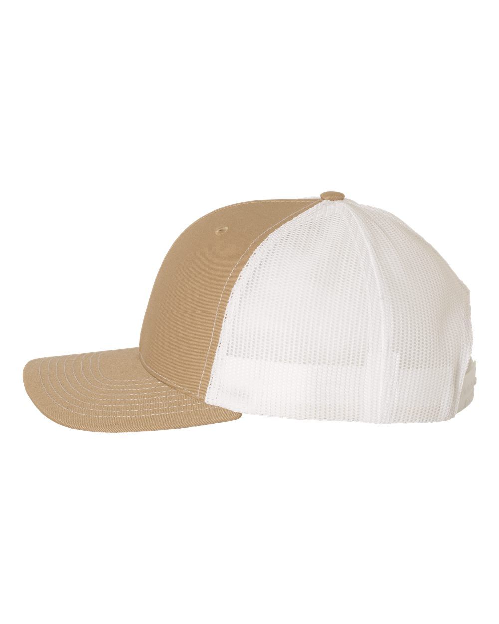 A brown and white baseball cap on a white background.